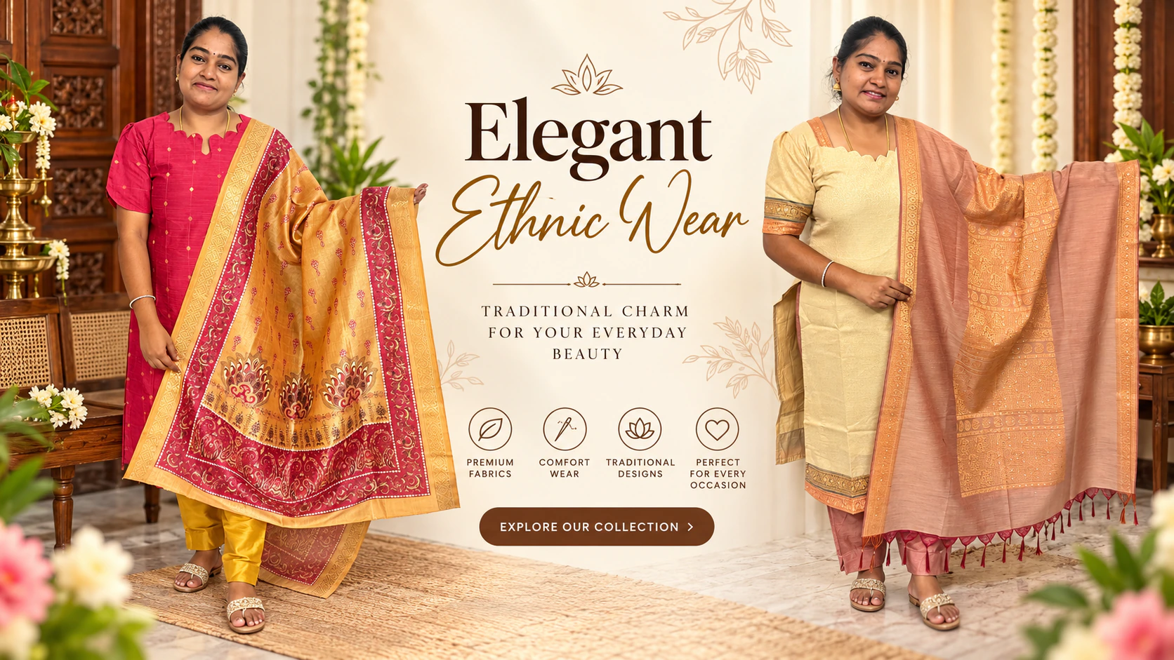 Elegant ethnic wear: traditional charm for your everyday beauty.