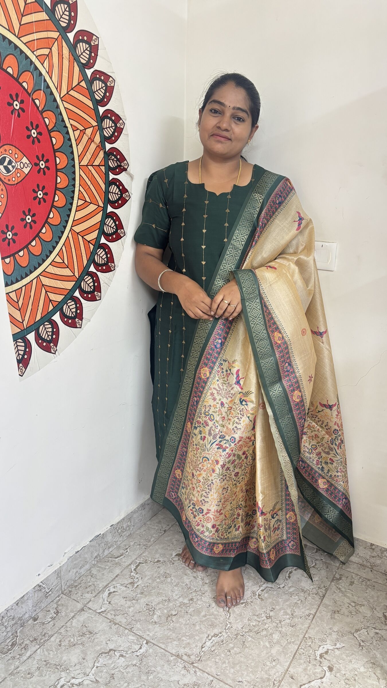 Forest green salwar set, photograph 1 of 6