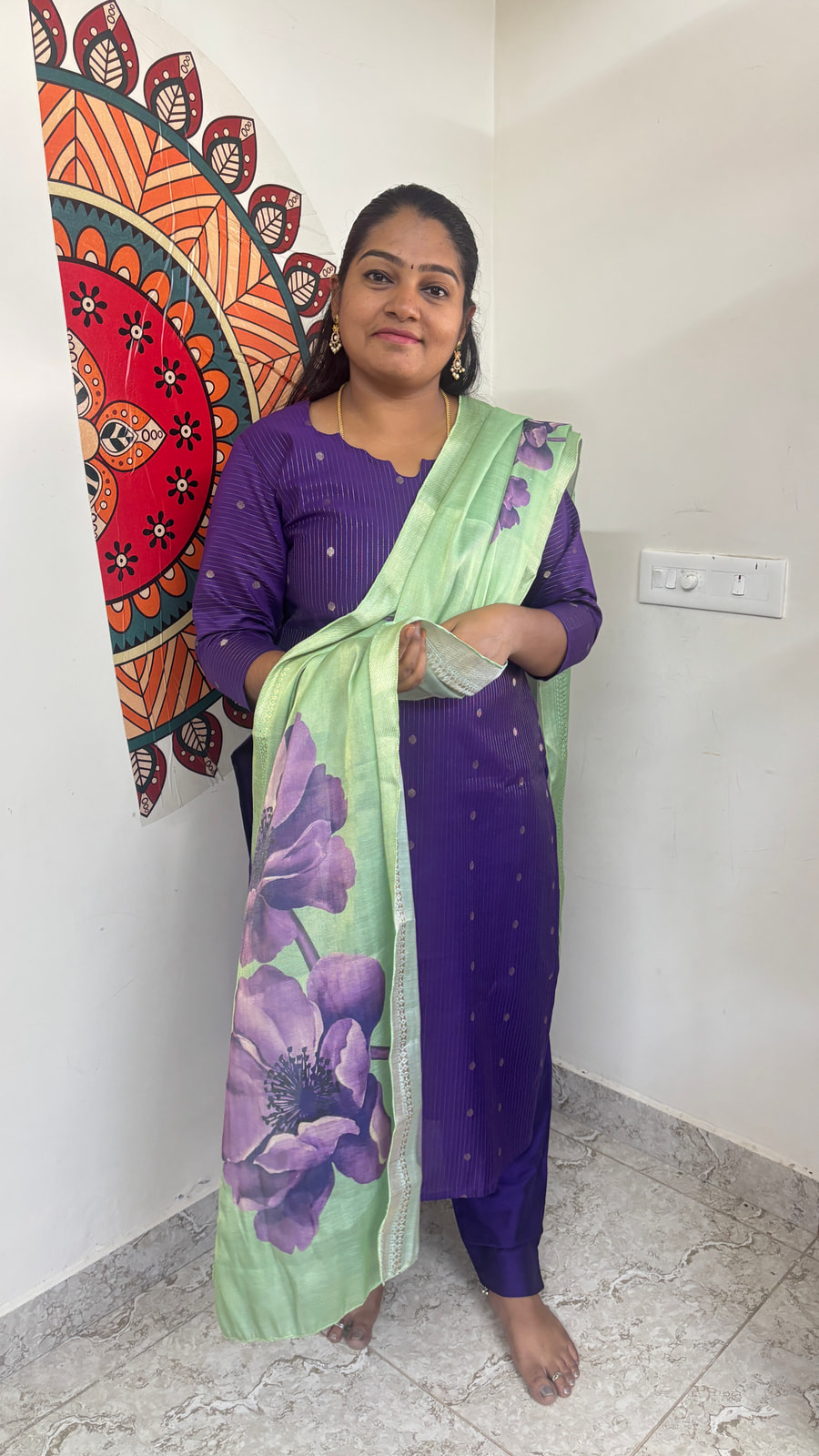 Violet Pista Green Butter Silk Salwar Set, photograph 4 of 6