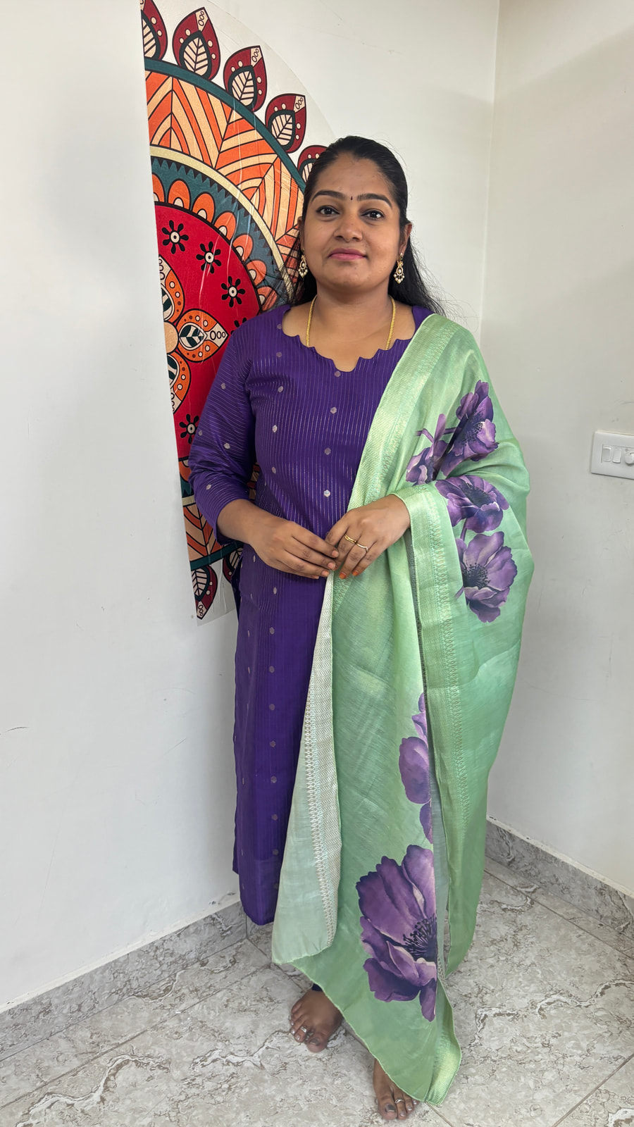 Violet Pista Green Butter Silk Salwar Set, photograph 1 of 6