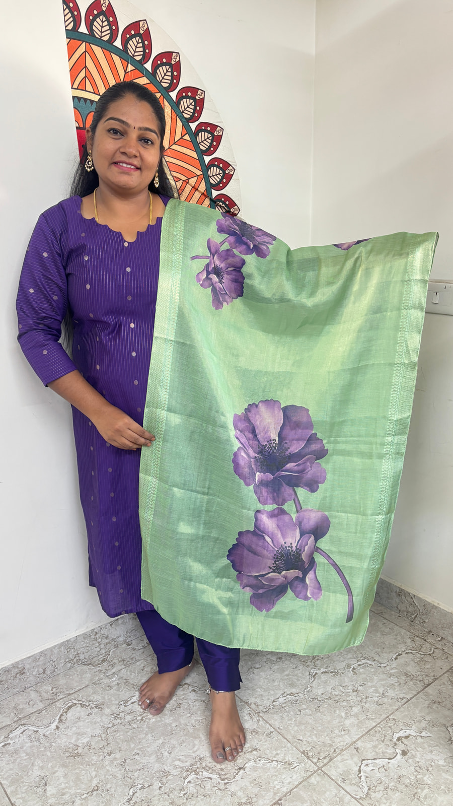Violet Pista Green Butter Silk Salwar Set, photograph 3 of 6