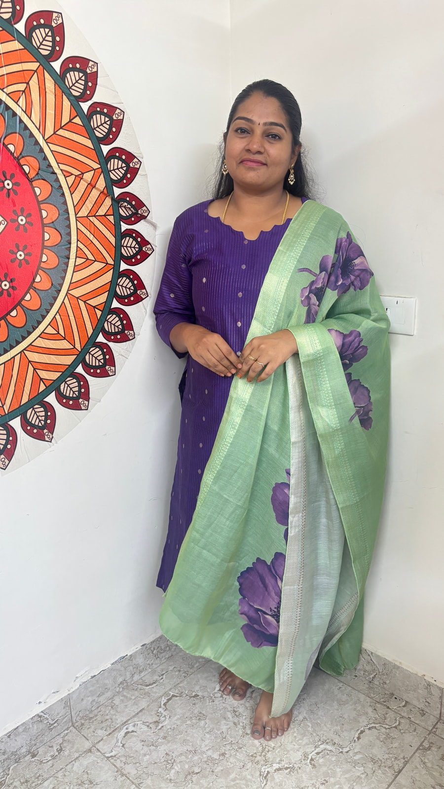 Violet Pista Green Butter Silk Salwar Set, photograph 2 of 6