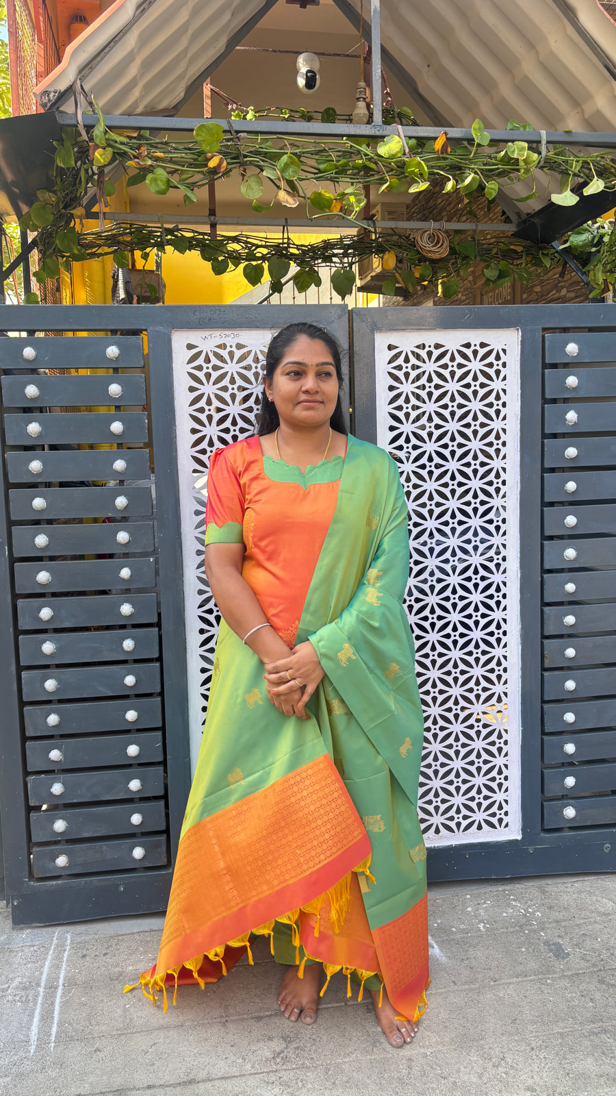 ✨ Coral Orange & Pista Green Soft Silk Salwar Suit, photograph 1 of 8