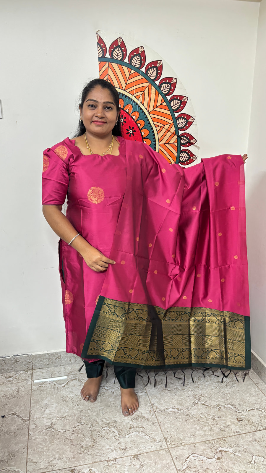 Mauve Pink & Dark Green Softsilk salwars