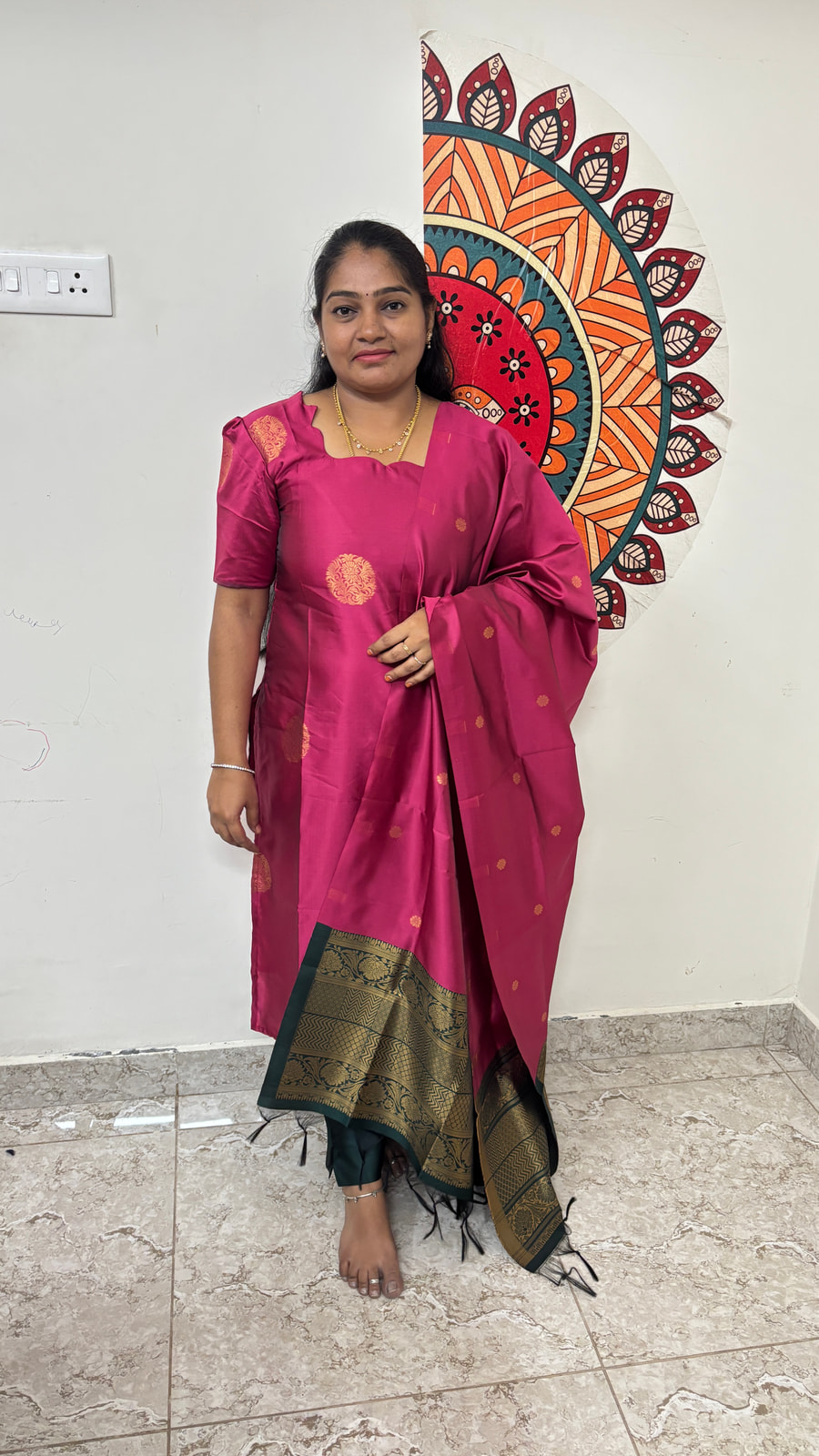 Mauve Pink & Dark Green Softsilk salwars, photograph 3 of 7