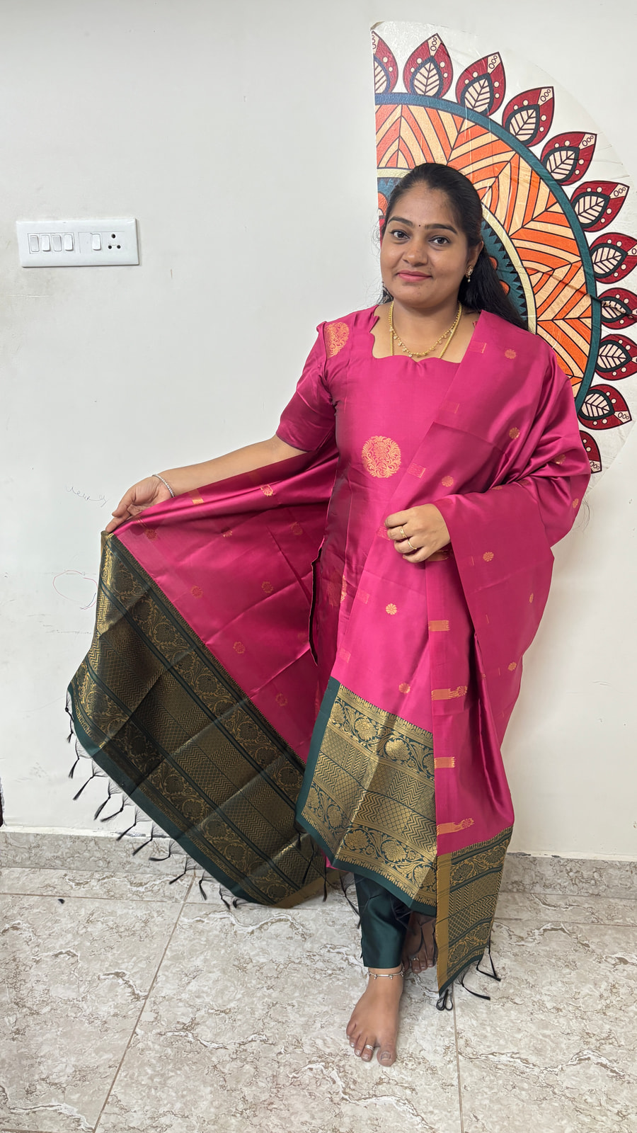Mauve Pink & Dark Green Softsilk salwars, photograph 6 of 7