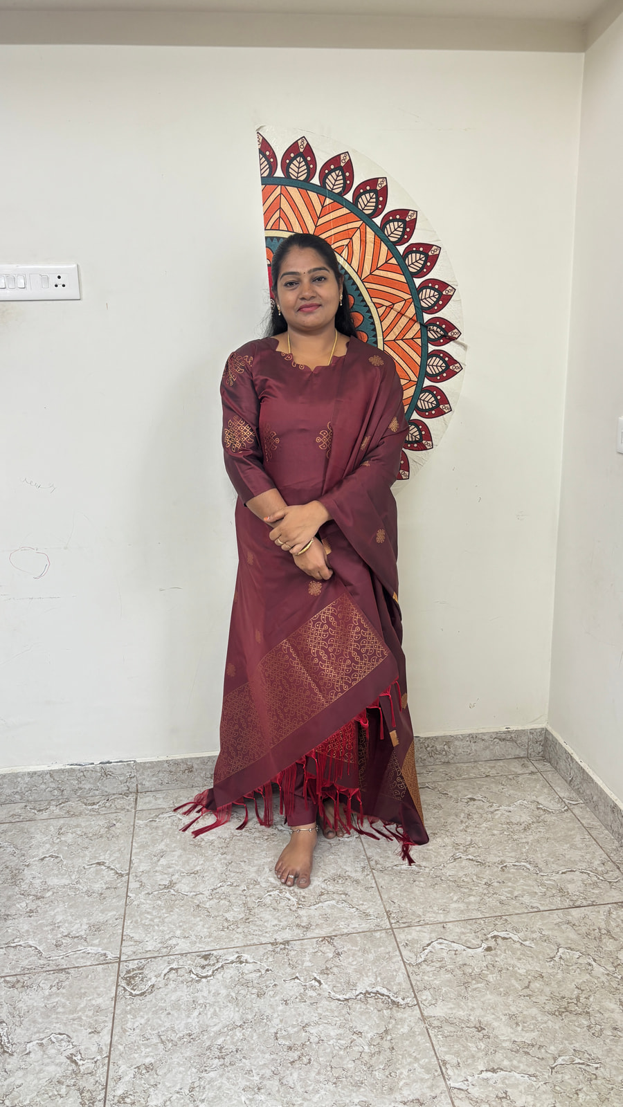 Wine Maroon Traditional kolam salwar, photograph 5 of 5