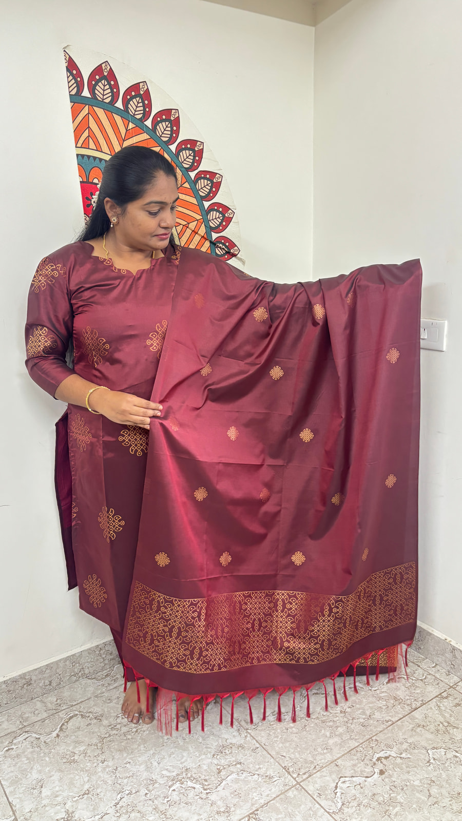Wine Maroon Traditional kolam salwar, photograph 3 of 5