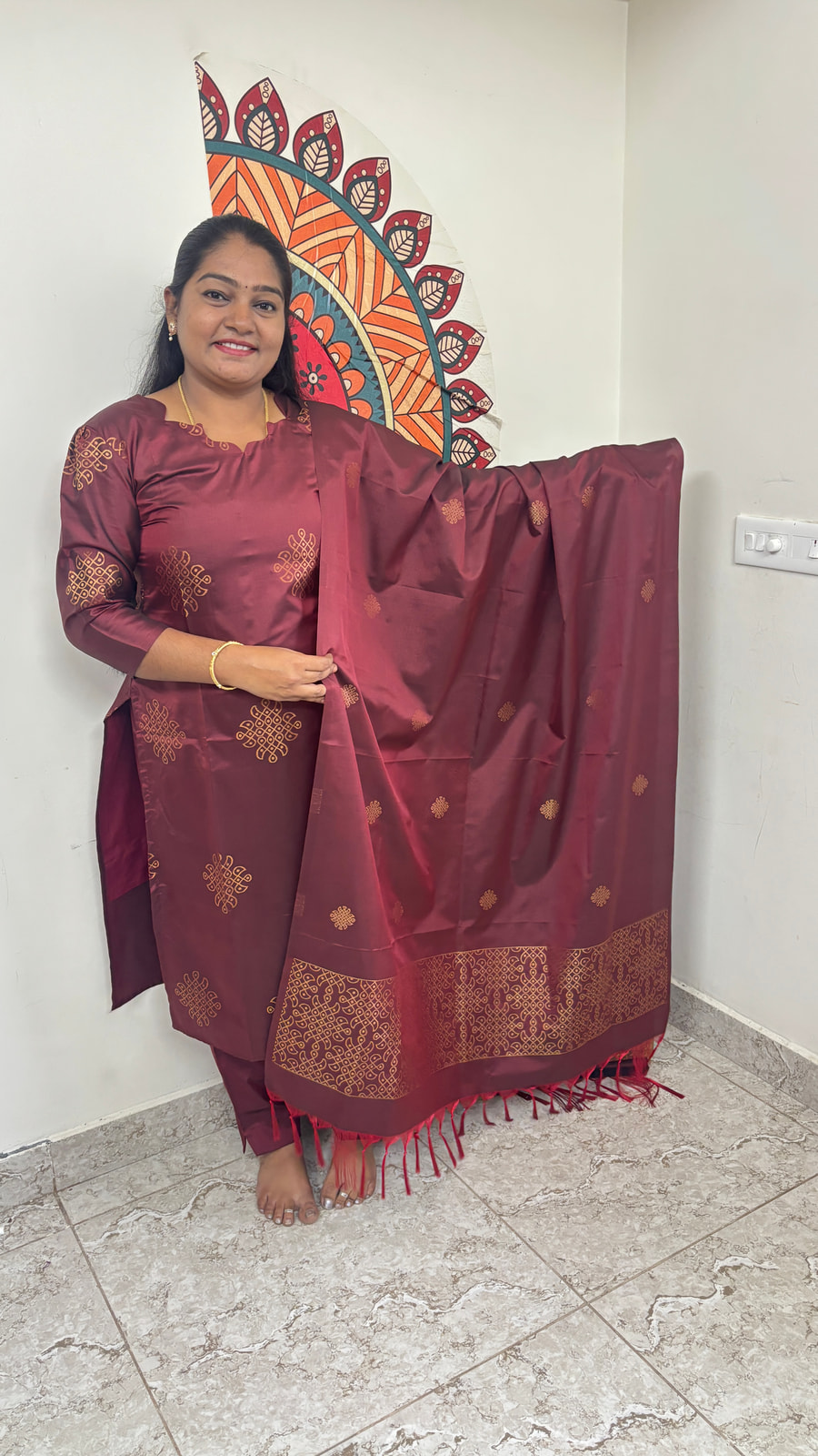 Wine Maroon Traditional kolam salwar, photograph 2 of 5