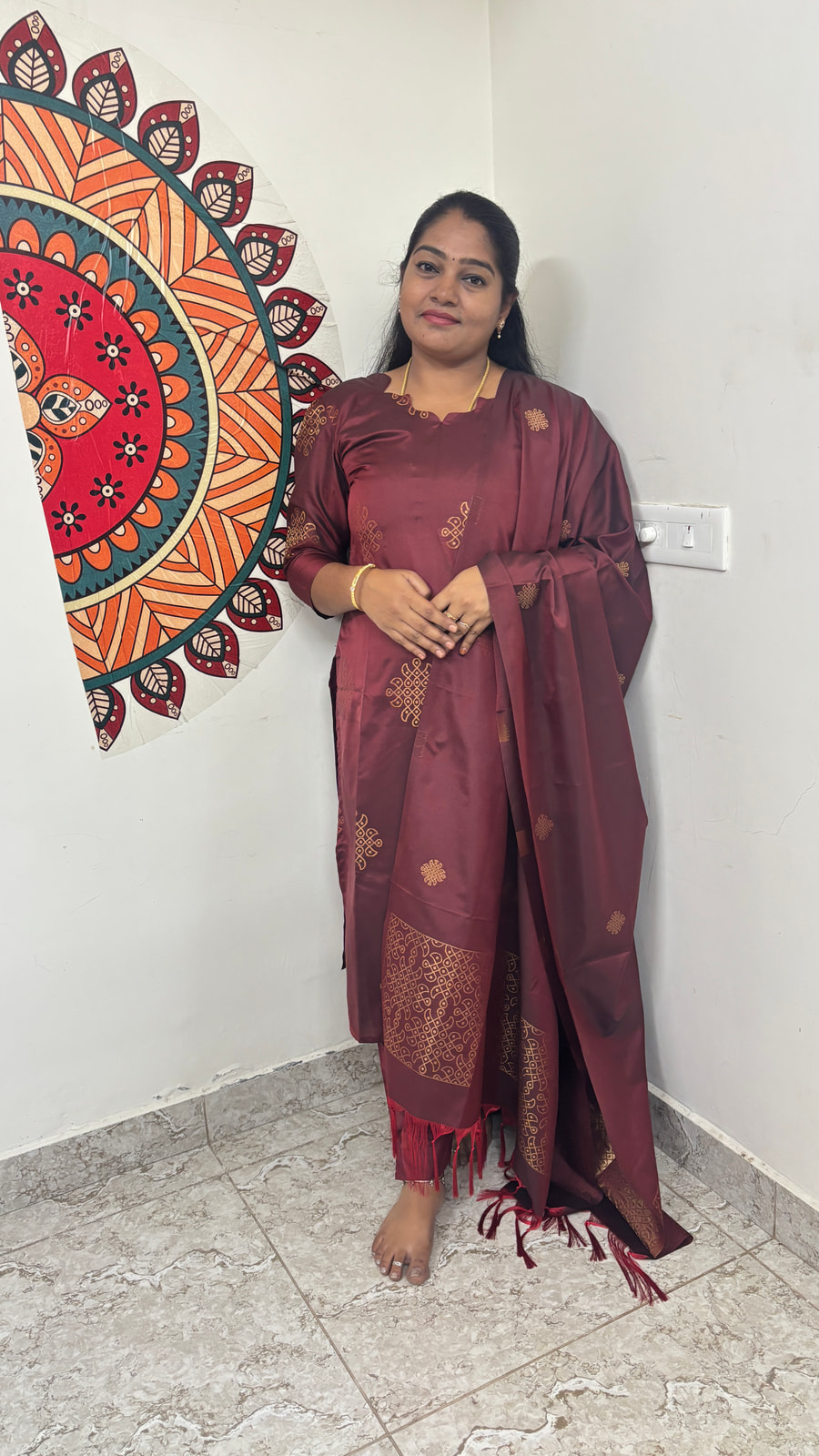 Wine Maroon Traditional kolam salwar, photograph 4 of 5