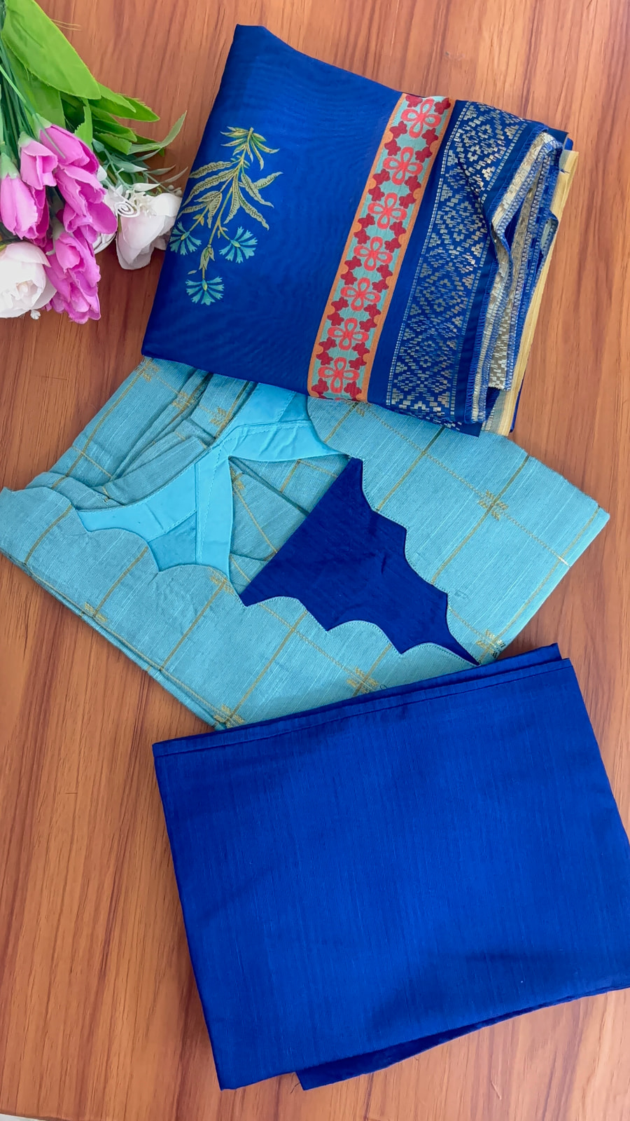 Aqua blue with pallaku digital printed duppata, photograph 4 of 7