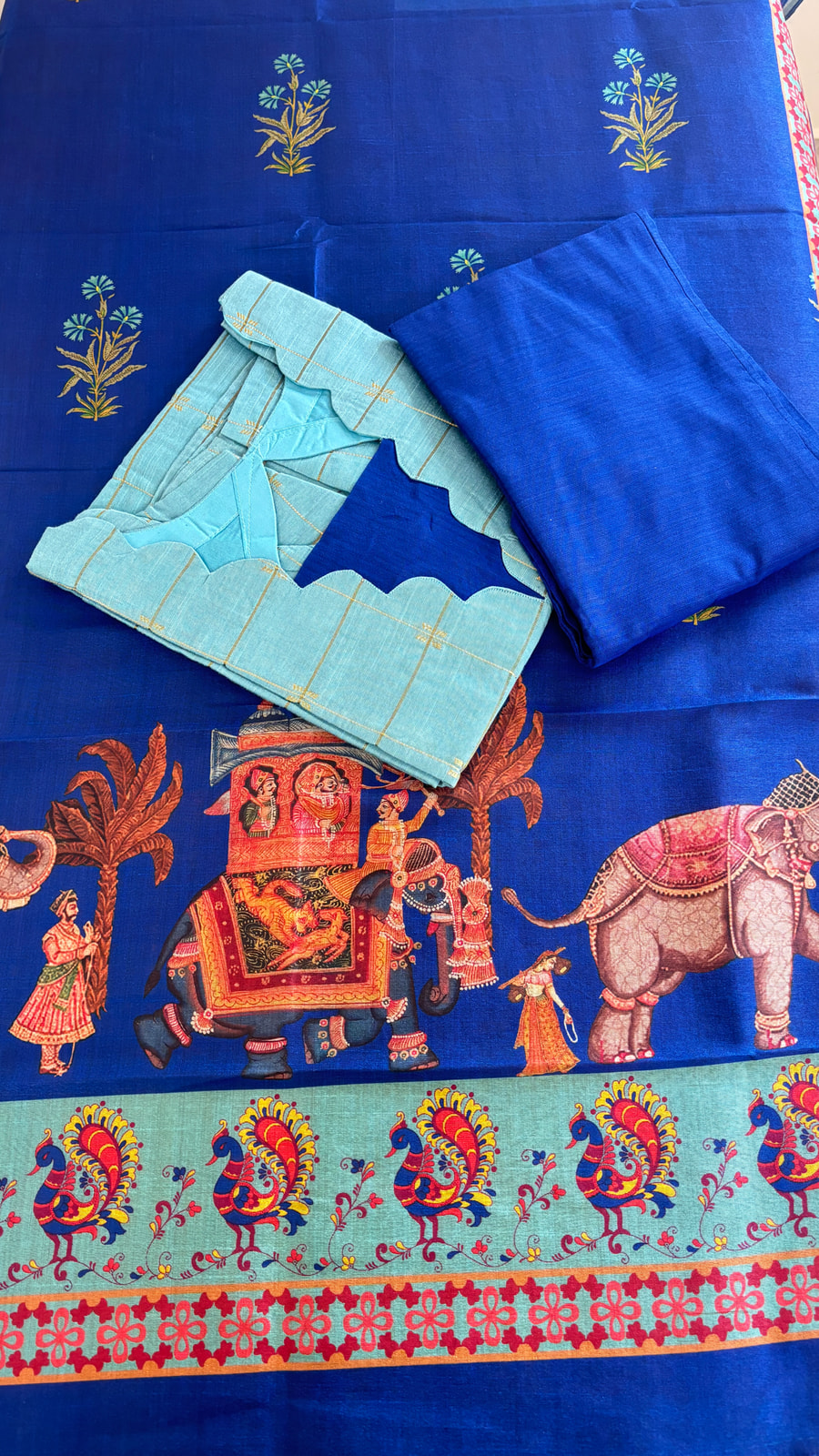 Aqua blue with pallaku digital printed duppata, photograph 7 of 7